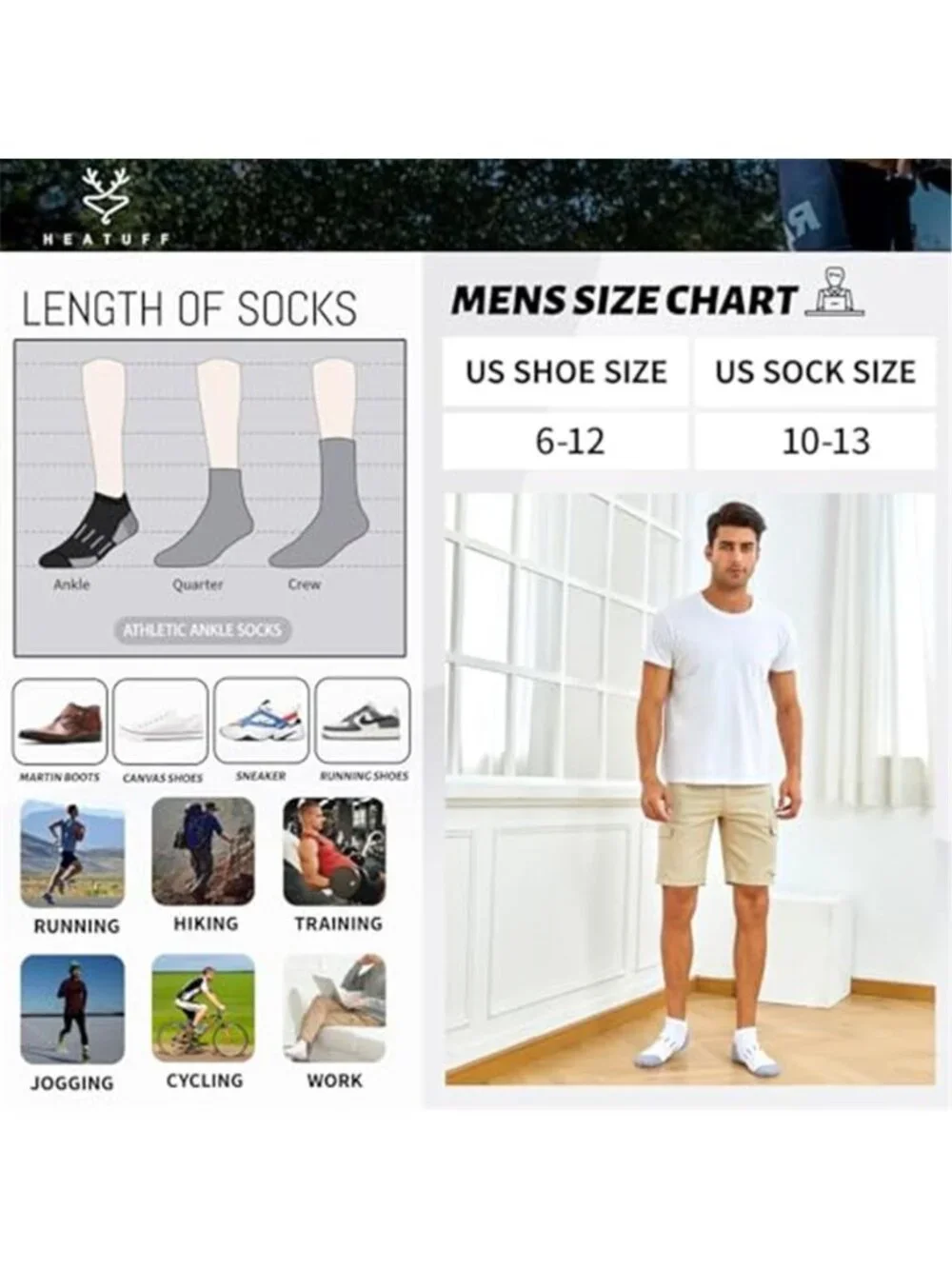 Mens Ankle Socks Athletic Cushioned Running Moisture Wicking Sports Low Cut